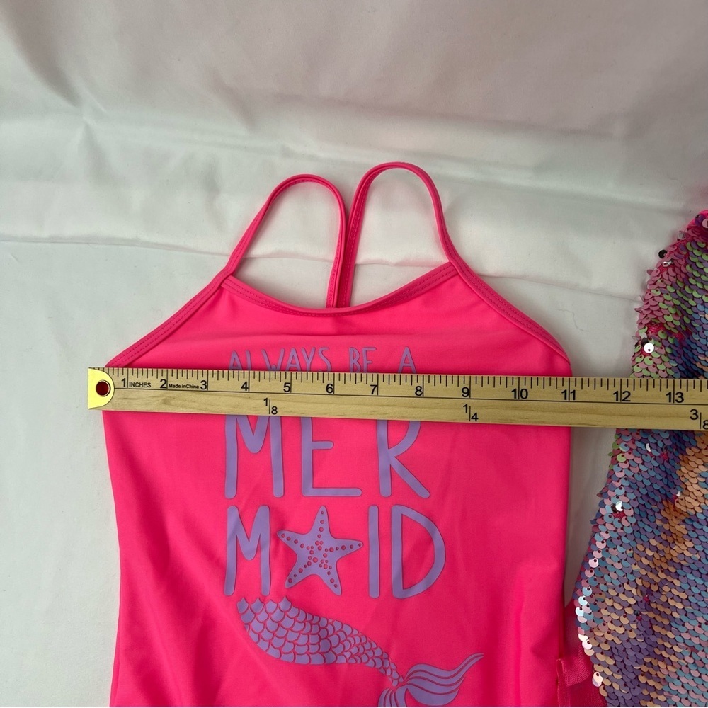 Wonder Nation - Girl's Swim Suit with Mermaid Tail - Pink -Sequins - 6/6x -Small - Picture 5 of 13